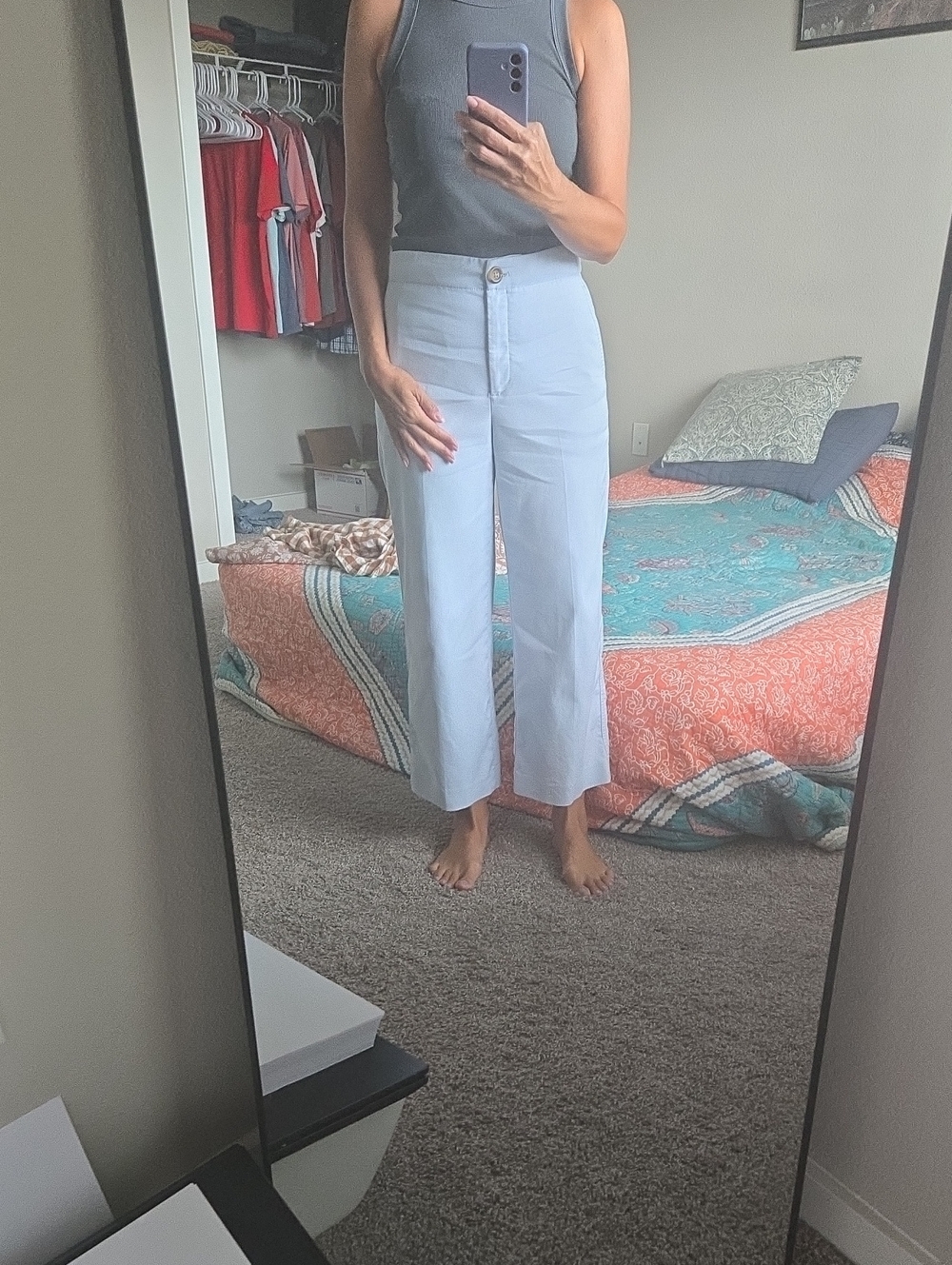 Anne Taylor High-Waist Wide Leg Crop Pants - Light Blue